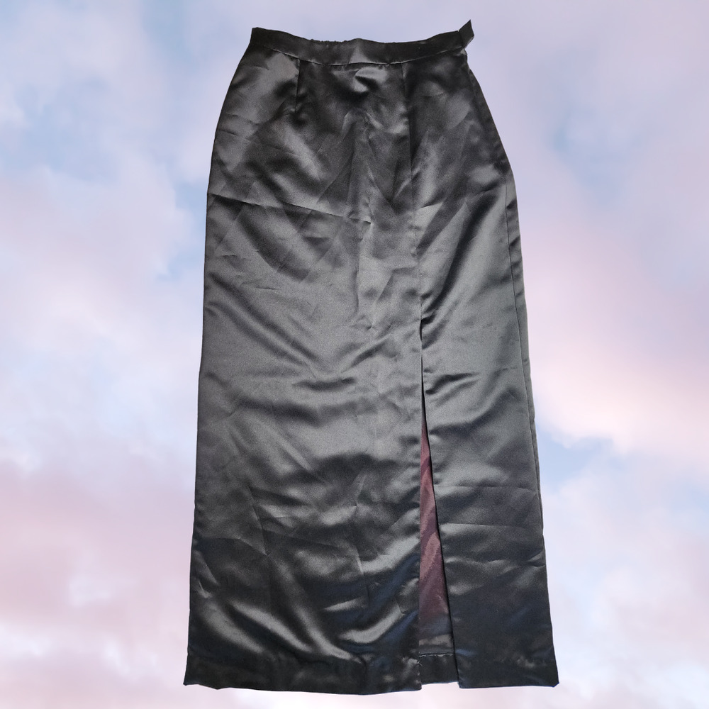 Vintage 90s Dave & Johnny Black Long Formal Maxi Front Slit Gothic Vampy Skirt